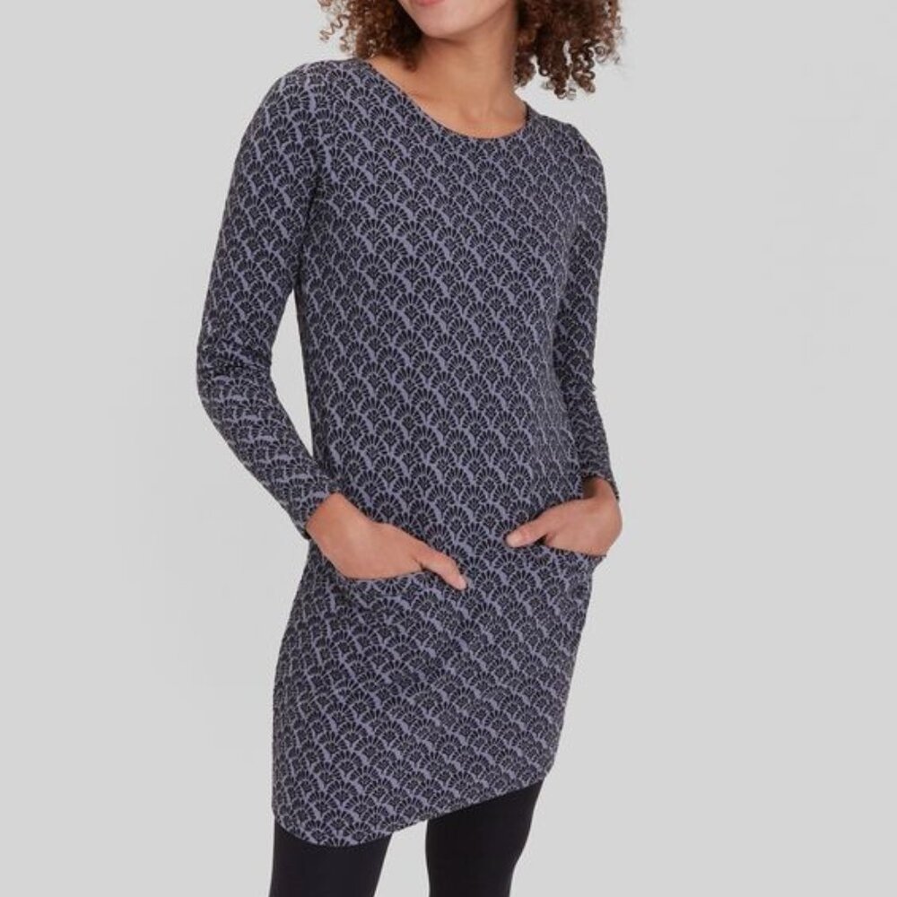 Joules Roya Jacquard Longsleeve Tunic Dress Grey & Black Pattern EUC